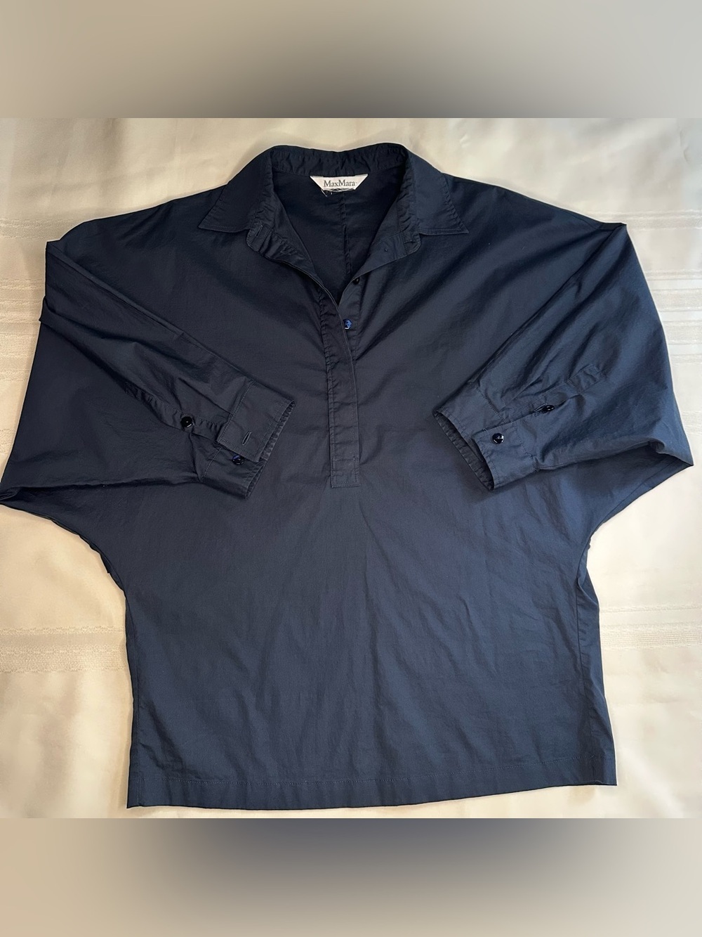 MaxMara Navy Relaxed Button-Front Blouse - Picture 6 of 13